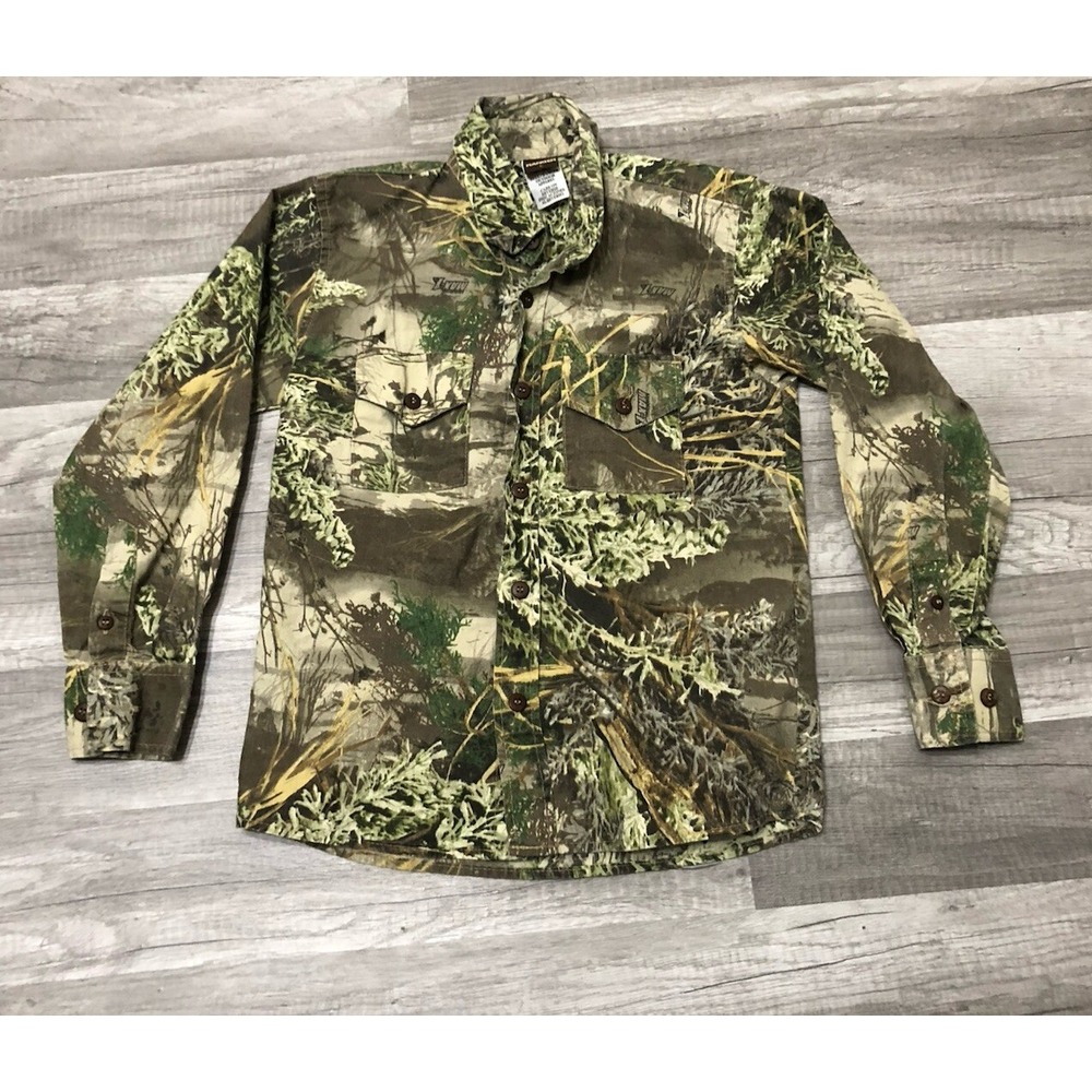 VTG‎ Ranger Button-Up Shirt Boys L Green Camouflage Long Sleeve Collared Cotton